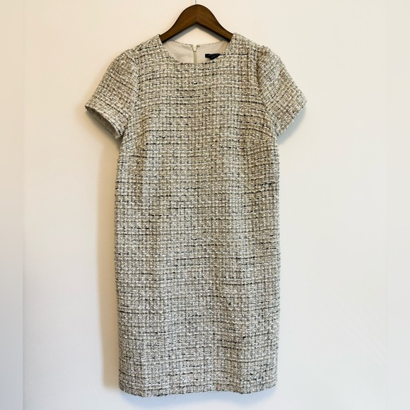 Ann Taylor Ivory Shimmer Tweed Shift Dress Size 4 - Picture 3 of 8